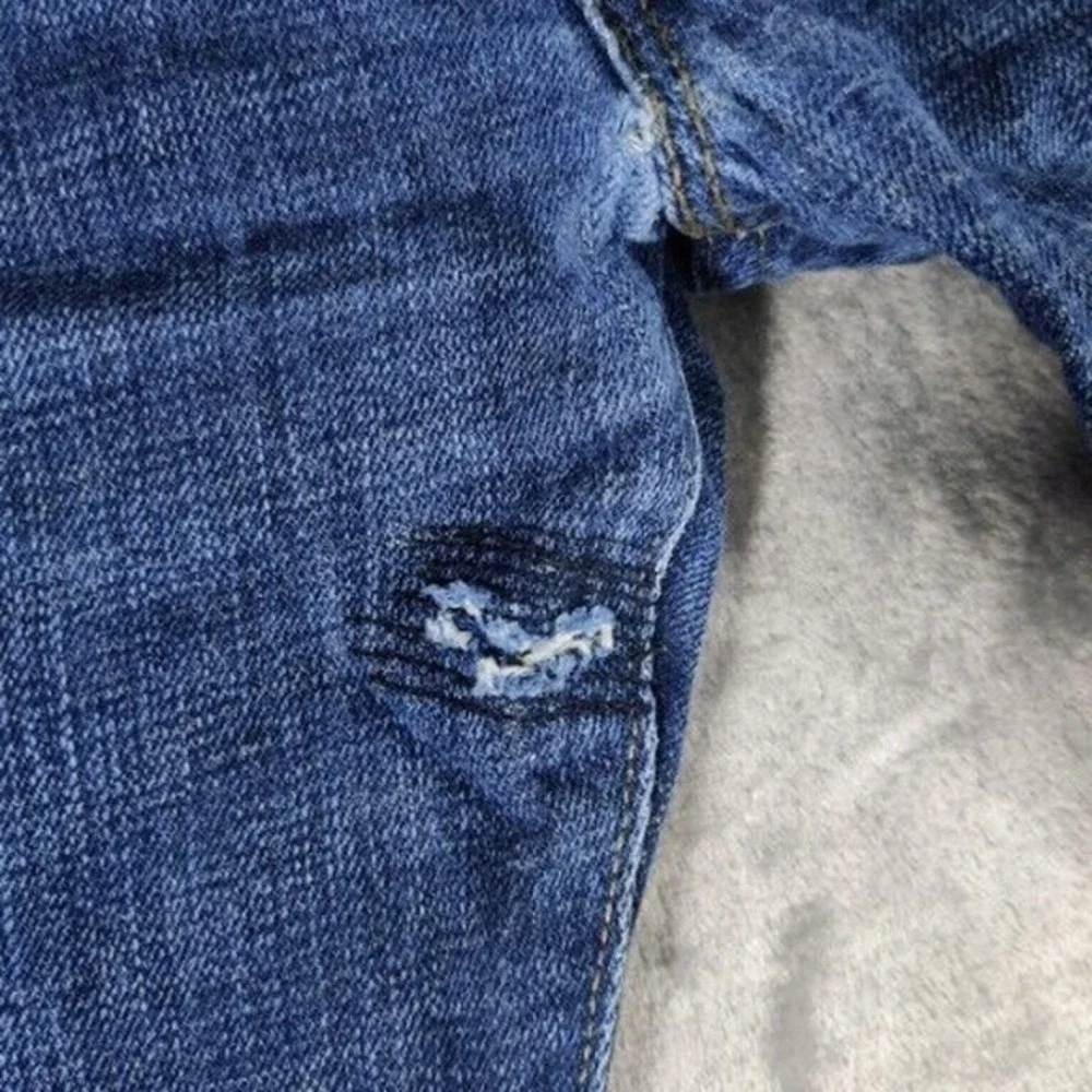 Levis Jeans Mens 36x28 Dark Wash Original Fit Button Fly Denim‎ Distressed *